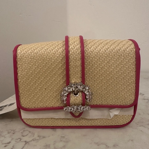 Jimmy Choo Raffia with Pink Edge Crossbody Bag - Picture 7 of 9